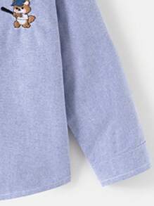 Young Boy Spring Casual Embroidery Long Sleeve Button Front Shirt - Blue - View 8