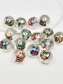 10pcs 16mm Cute Double-Sided Owl Printed Beads, DIY Jewelry Making & Decor Beads, Can Make Necklaces, Earrings, Bracelets, Keychains, Phone Straps, Bag Charms