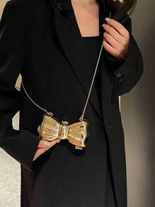 1 Mini Metal Silver Bow Decoration Cute Crossbody Bag, Mini Evening Bag With Metal Bow Details, Fashionable Personalized Girl's Chain Bag, Suitable For Parties And Dates, Shoulder Crossbody Bag Suitable For Girl, The Best Choice For Giving Gifts To Friends And Family - Multicolor - View 8