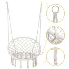 Silla colgante de hamaca beige de algodón con cuerda macramé, perfecta para uso interior y exterior - 1 - Ver 9