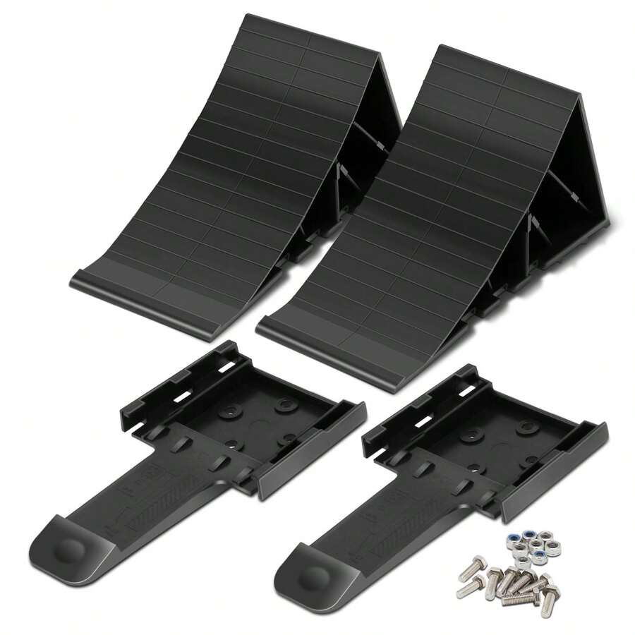 For Truck RV Trailer Heavy Duty Solid Wheel Chocks Tire Stopper W/ Brackets 2Pcs - Black - View 1