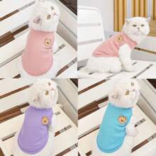Hundeoberbekleidung geeignet für Frühling und Sommer Outdoor-Reisen. Tragen Sie eine weiche, bequeme, atmungsaktive Hundeweste. Atmungsaktives Haustierhemd mit niedlichem Bärchen-Aufnäher, einfarbige modische Weste für Welpen und Katzen Sommer-Bekleidung - Verschiedenfarbig - Übersicht 8