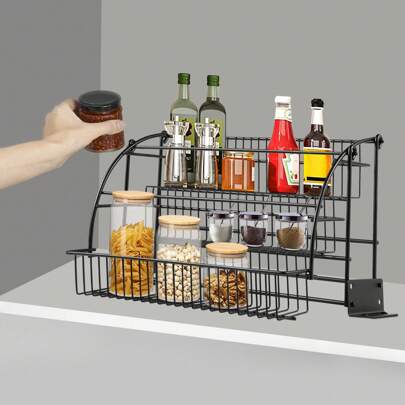  CNCEST Organizzatore portaspezie estraibile a 3 livelli per armadietto, portaspezie estraibile, organizer retrattile per bottiglie di spezie e barattoli di spezie, portaspezie verticale estraibile per ripiano da cucina