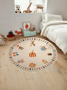 1 pieza Alfombra decorativa redonda, alfombra con estampado de animales de circo lindo, alfombra de fibra de poliéster suave, alfombra para decoración de dormitorio, alfombra para sala de estar, decoración de habitación, decoración de vacaciones - Multicolor - Ver 4