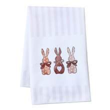 1/2 piezas Toallas de cocina modernas de poliéster, 17.7x27.5 pulgadas, diseño súper suave tejido de conejito de Pascua y huevo, lavable a máquina, decoración de granja cuadrada de primavera, regalo estacional