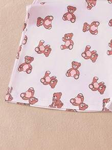 2 件套青少年女孩休闲时尚简约睡衣套装，包含一件带有泰迪熊印花的背心，搭配泰迪熊全印花宽松裤，适合春夏季女孩在家穿着 - 粉色 - 查看 7