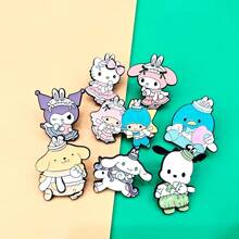 Sanrio Alfileres de solapa esmaltados de la familia de dibujos animados Sanrio, prendedores de metal bonitos de Hello Kitty, Kuromi, Cinnamoroll, figuras de anime Kawaii para la mochila