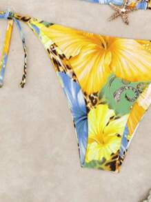 Set de 2 piezas Bikini con estampado de leopardo y flor con decoración de estrella de mar de metal, traje de baño de uso libre en la playa o piscina para señoras (color elegido al azar), con almohadillas desmontables, vestidos de verano para mujeres, ropa de verano para mujeres, festival, faldas, atuendos de Ibiza, traje de baño para mujeres, conjunto de bikini, traje de baño para mujeres, ropa de playa para mujeres, co-ord de vacaciones, vestido de playa, conjuntos de bikinis para mujeres, traje de baño, amarillo mantequilla
