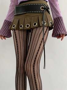 1 Pair Retro Striped Thigh Highs, Feminine Romantic Sheer Tights, Sexy & Slimming - Black - View 3