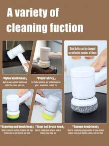 1pc Handheld Electric Cleaning Brush With 5pcs Replacement Head Electric Spin Scrubber,Bathroom Cleaning Brush Power Scrubber For Kitchen, Bathroom Tub, Home,Shower Tile, Carpet Bidet, Cordless Spin Scrubber Household Suppliers Gadgets. (This Product Is Suitable For Cleaning General Stains. For Excessively Difficult-To-Clean Stains, Please Use Other Products With Higher Power.) - Multicolor - View 8