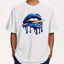 1 pieza/2 piezas/3 piezas Película de transferencia de calor estilo punk, diseño de labios y lápiz azul, parches lavables para planchar en ropa DIY, camisetas, fundas de almohada - material de plástico