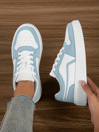 女士休闲运动鞋，系带软底平底舒适女式滑板鞋，轻便低帮日常鞋