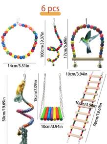 鸟类玩具套装 6 件套，彩色鸟绳栖木，鹦鹉秋千攀爬架，悬挂玩具鸟笼配件，适用于鹦鹉、鹦鹉、长尾小鹦鹉