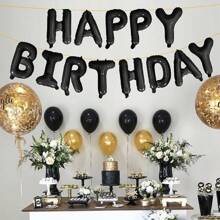 16 英寸黑色字母和数字气球铝箔氦气黑色字母派对气球聚酯薄膜气球字母和数字气球铝箔适用于生日婚礼周年派对装饰 - 黑色 - 查看 4