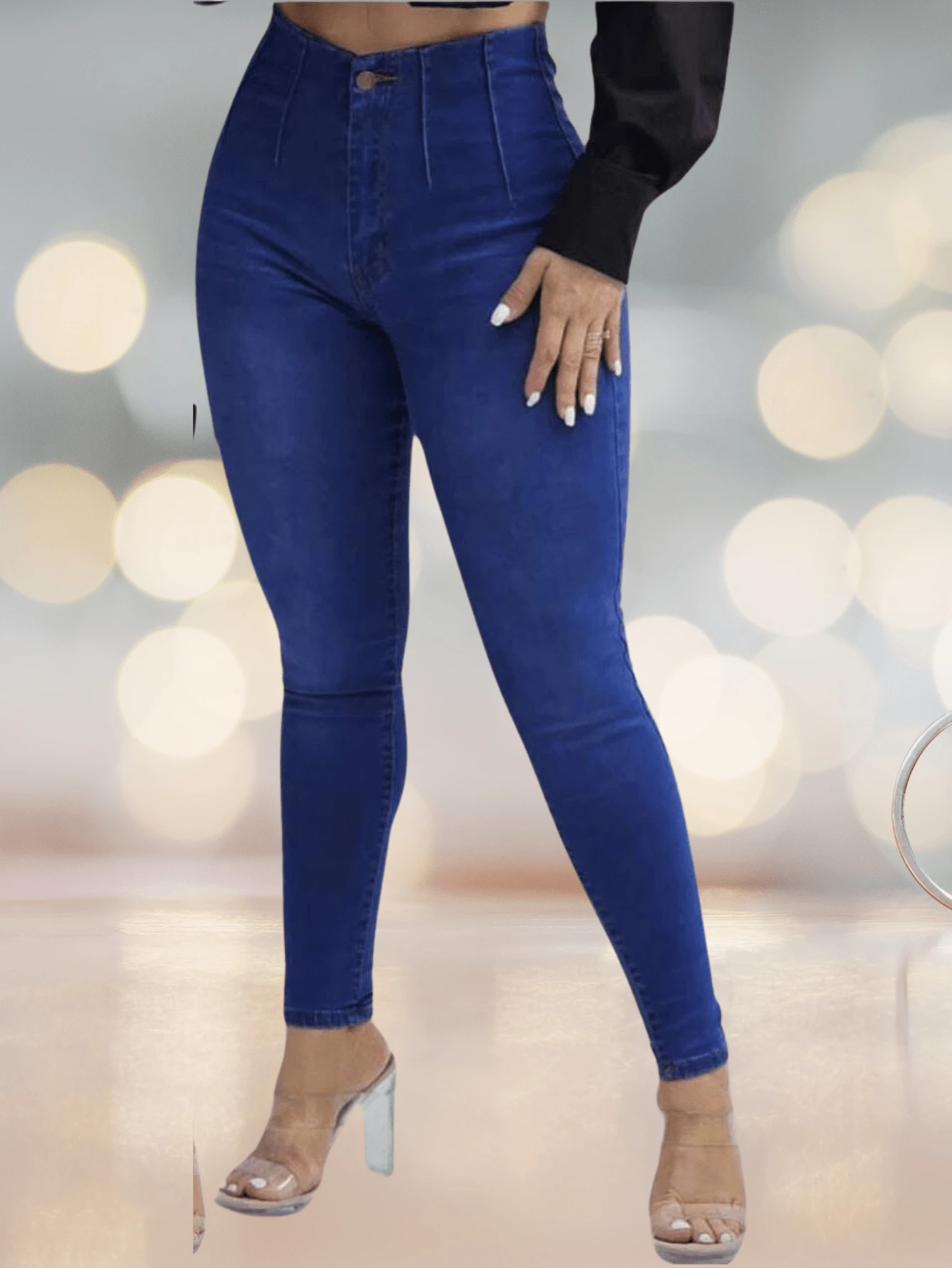 Pleated Denim Pants. - Dark Wash - View 1