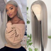13X6 Platinum White Synthetic Lace Front Wigs 28 Inch Pre Plucked Long Straight Hair Wigs Glueless White Wigs Heat Resistant Fiber Hair Natural Halloween Wigs Platinum Blonde Lace Front Wigs For Women For Daily Christmas Party Cosplay Use - 灰色 - 查看 2