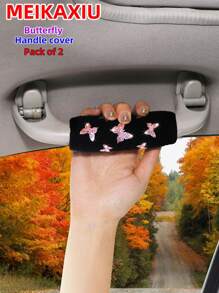 MEIKAXIU 2pcs Bowknot Bling Bling Fabric Soft Breathable Car Grab Handle Protective Cover, Universal Car Interior Accessories - Butterfly - View 9