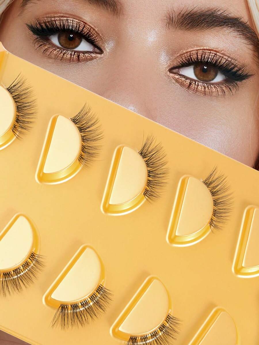 5 Pairs Natural Short Wispy Cat-Eye Transparent-Band Faux Mink Eyelashes Strip Lashes, Lashes, Eyelashes, Fake Lashes - Feather Lashes - View 1