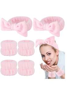 3pcs/Set Facial Cleansing Headband & Wristband Set, Spa Headband, Cosmetic Skin Care Headband, Women Hairwrap Towel, Absorbent Hair & Wrist Band, Washroom Use And Holiday/Gift,