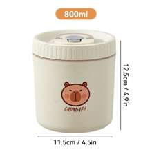 Portable 304 Stainless Steel Thermal Lunch Box With Cutlery&Lunch Bag, Cute Capybara Pattern Leak Proof Bento Box, Microwave Safe&Hot Water Heating, Insulated Anti Scalding Lunch Container, Reusable Fruit Salad Food Storage Container, Suitable For Student And Adult Use In School, Office, Outdoor Camping, Picnic, Travel