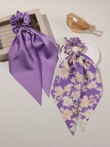 1PC/2PCS Damskie miękkie satynowe gumki do włosów z drobnymi kwiatowymi wzorami, akcesoria do włosów w stylu boho, odpowiednie do codziennego noszenia i letnich wakacji na plaży