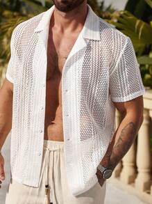 Camicia casual da uomo estiva con design traforato