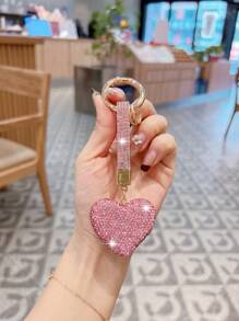 1pc Rhinestone Rope Clay Heart Shaped Car Keychain
