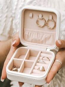 1pc Jewelry Organizer Box, Detachable Compartments Jewelry Storage Box, Ins Style Zipper Jewelry Display Tray, Suitable For Rings, Earrings, Necklaces, Lipsticks