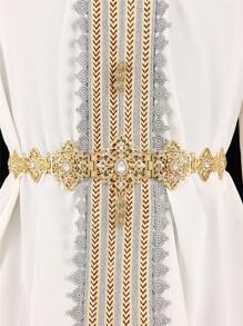 Moroccan-Inspired, Fashionable And Luxurious Women's Golden Belt Featuring A Diamond-Shaped Openwork Design Adorned With Teardrop Crystals. This Adjustable-Length Jewelry Waist Chain Is Perfect For Women To Wear At Weddings, Banquets, And Festive Occasions. - Multicolor - View 7