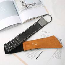 1 chiếc thắt lưng co giãn đinh tán dành cho nữ, thắt lưng da hình bán nguyệt đơn khóa đơn giản, trang trí bộ đồ tối giản, thường ngày, mặc hàng ngày vào mùa hè, mùa thu, mùa đông, Halloween - màu đen - Xem 6