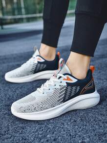 Men's Fashion Soft Bottom Running Shoes, Knit Mesh Breathable Lightweight Shock-Absorbing Sneakers, Versatile Casual Round Toe Outdoor Jogging Shoes - Blue and White - View 9