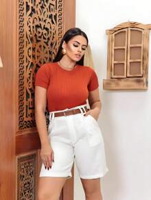 Tailored Bermuda Shorts With Leather Belt - 白色 - 查看 5