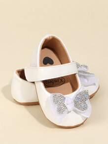 1 Pair Girls Bowknot Hook And Loop Design Flat Cute Princess Shoes,Suitable For 0-1 Year Old Toddler, Spring/Autumn - White - View 7