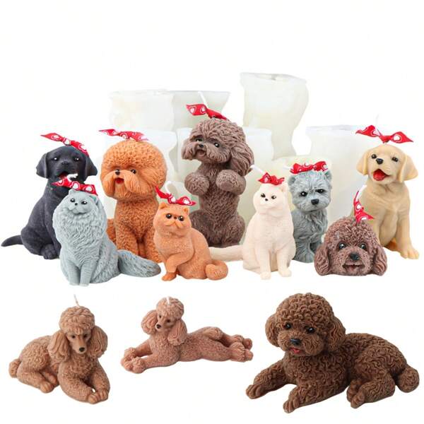 3D 躺卧泰迪狗硅胶蜡烛模具贵宾犬动物肥皂模具硅胶狗模具小狗装饰大豆蜡烛石膏树脂艺术