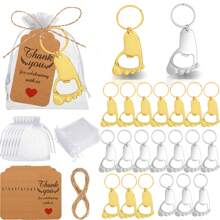 Set Of 30 Gold/Silver Footed Keychain Bottle Openers With Sandbags, Twine, And Thank You Cards For Baby Shower For Guests To Reveal Gender And Party Preferences, Birthday Parties, Gifting Events, Valentine's Day Gifts, Kitchen And Bar Supplies, Party Favors
