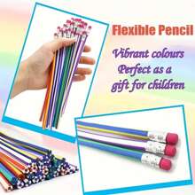 10/20pcs Bendable Colored Pencils With Eraser, Flexible Plastic Writing Stationery, Multicolored Striped Elastic Pencils, Suitable For Party Favors, Birthday, Easter Gifts, Random Colors - Multicolor - View 4