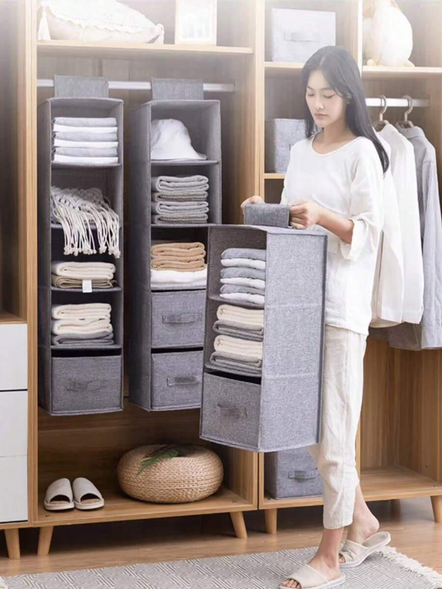 1 件多层无纺布悬挂式储物袋、垂直储物袋、多功能收纳袋 - 灰色 - 查看 1