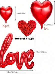 560片/套爱心气球花瓣套装（2个18英寸气球+20个10英寸气球+1个LOVE气球+500片花瓣），适用于婚礼和订婚派对装饰。 - 玫瑰紅 - 查看 4