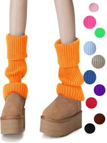 Women's Orange Leg Warmers, Neon Ribbed Leg Warmers, 80s/90s Party, Sports, Yoga, Y2K Style Fashion Accessory, Comfortable & Warm - Multicolor - View 1