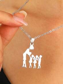 1 chiếc vòng cổ mặt dây chuyền hoạt hình bằng thép không gỉ thời trang, vòng cổ thanh lịch cho phụ nữ, quà tặng cho Ngày của Mẹ, Ngày Lễ Tạ ơn, trang phục hàng ngày - Bạc - Xem 2