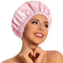 Gorro de Ducha Reutilizable para Mujeres, Gorro de Ducha Impermeable, Gorro de Baño Lavable con Banda Elástica para Cabello Largo, Trenzas (Rosa) - Gris - Ver 8