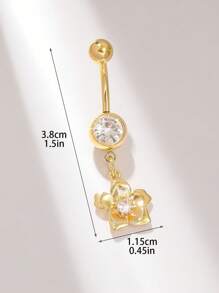1pc Elegant Gold Flower Stainless Steel Navel Ring, Suitable For Daily Wear By Women