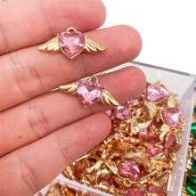 10 pezzi ciondoli a forma di cuore di cristallo con ali di angelo in lega, charms per fai da te per orecchini, portachiavi e artigianato femminile