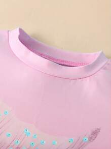 2pcs/Set Young Girl Casual Mermaid Sequin Print Short Sleeve Lightweight Knit Top And Flare Pants Set, Spring/Summer