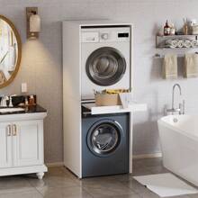 AYYDS Meuble lave-linge-sèche-linge avec étagère coulissante, meuble lave-linge pour lave-linge et sèche-linge, tour de lavage, 180 x 65 x 66 cm, meuble lave-linge, capacité de charge 100 kg (blanc) - Blanc - Voir 2