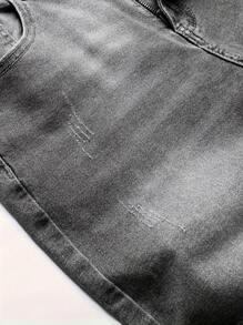 男士休闲洗水破洞牛仔短裤 - 灰色 - 查看 5