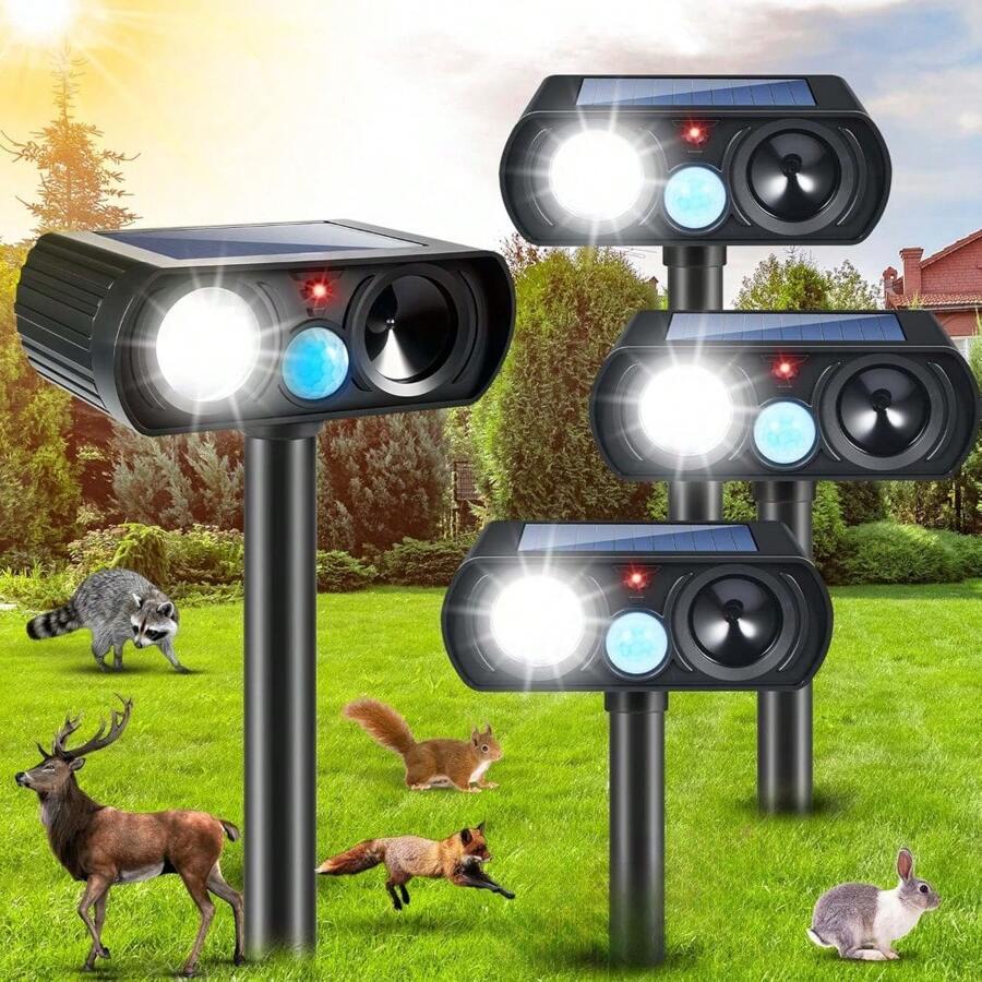 Paquete de 4 repelentes ultrasónicos solares: Estroboscopio LED, ahuyenta mapaches - *4 - Ver 1