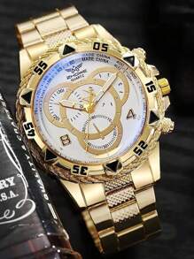 2 件男士精品商务风格休闲石英表经典时尚高端优雅男士手表适合派对和日常 - 金色 - 查看 5