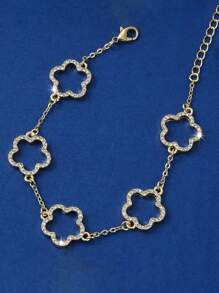 1 Pc 925 Sterling Silver Exquisite Elegant Four Leaf Clover Bracelet Five Petal Flower Bracelet For Women Fine Jewelry Party Gift Birthday Gift Daily Wear - Gold - View 2