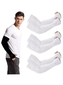 UV Sun Protection Arm Sleeves With Thumb Hole For Men Youth, Cooling Sleeve To Cover Tattoo Sunscreen Compression Arm Sleeve Summer Cooling Cuff For Men Outdoor Running Fishing Sun Protection Cover Sleeves Cover Arms Black Arm Sleeve - Multicolor - View 9